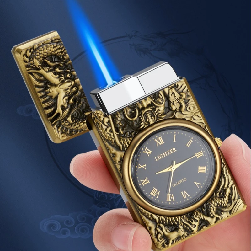 Metal Creative Gift Watch Lighter Metal Direct Blue Flame Windproof Three-dimensional Relief Lighter Comfortable Feel
