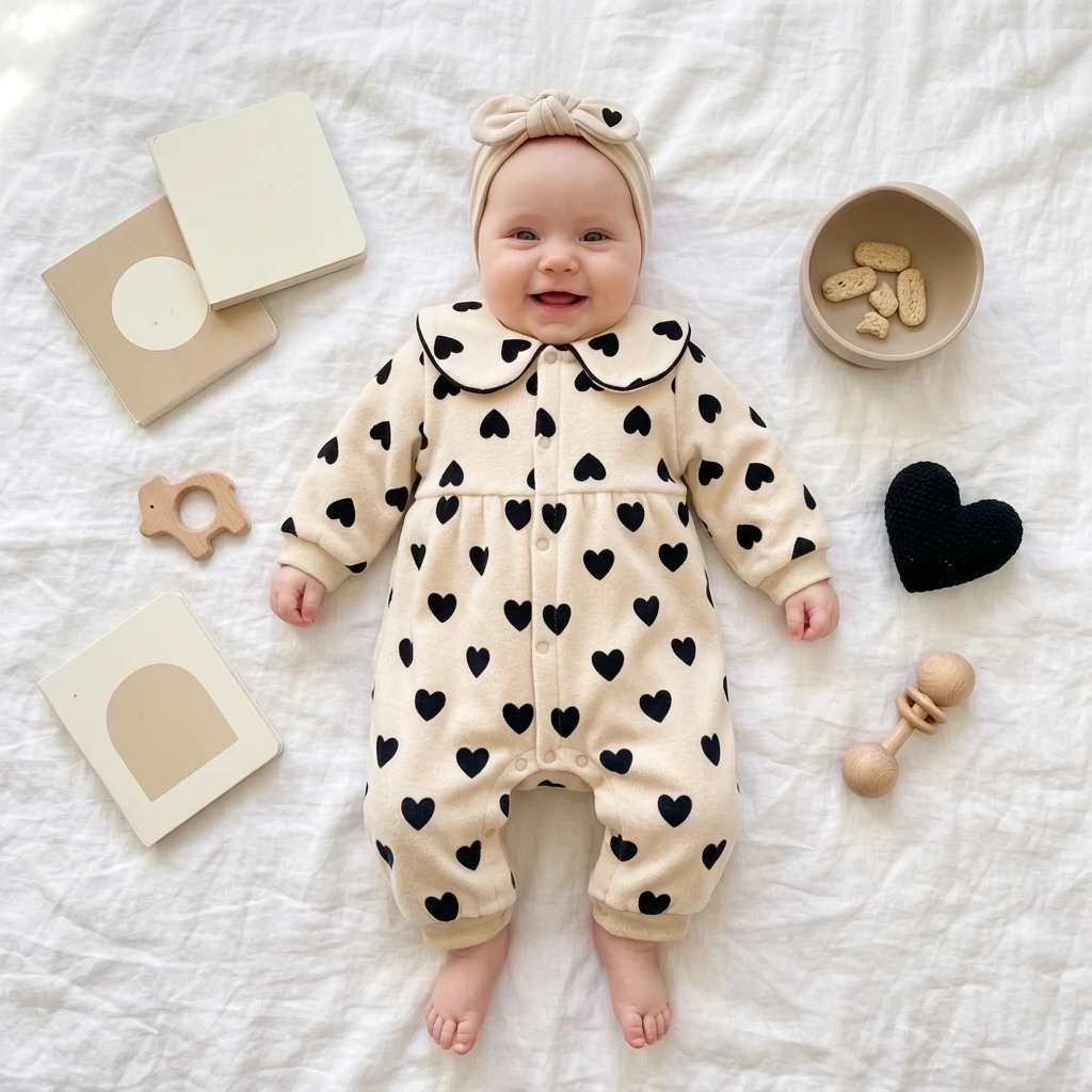 Baby Clothes Clothing Winter Infants Baby Girls Ropmers Heart Long Sleeve Cute