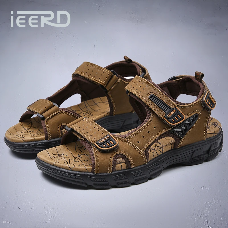 Men's Summer Leather Sandals With Arch Support And Massage, Anti-Slip For Beach And Outdoor Wading, Large Size_voghion.com