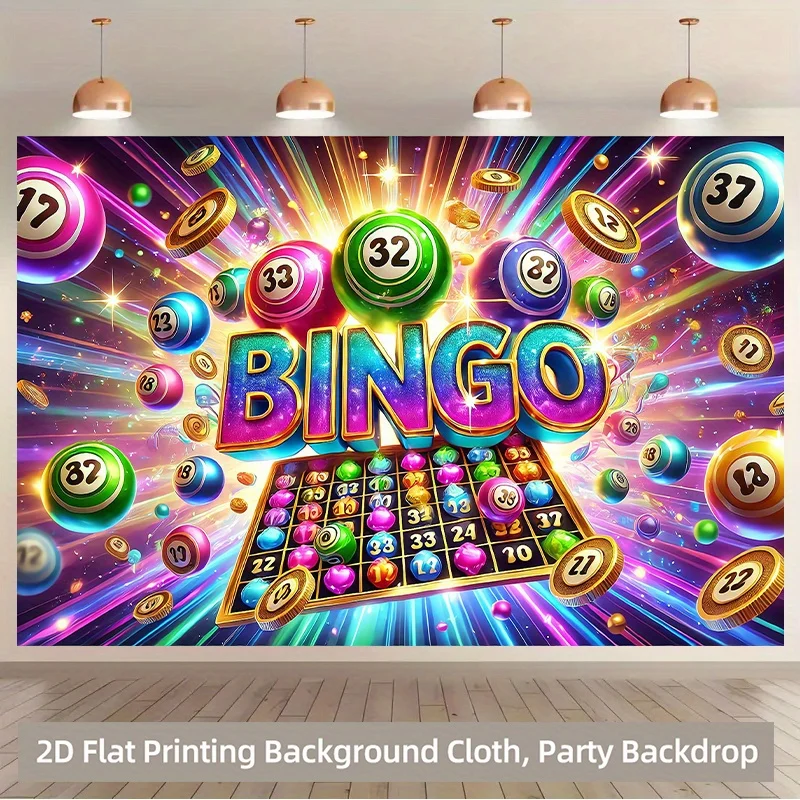 1 Stück 2D-Hintergrundstoff, farbenfroher Bingo-Lotterie-Ball-Hintergrundstoff, aufregender Hintergrundstoff, Polyestergewebe