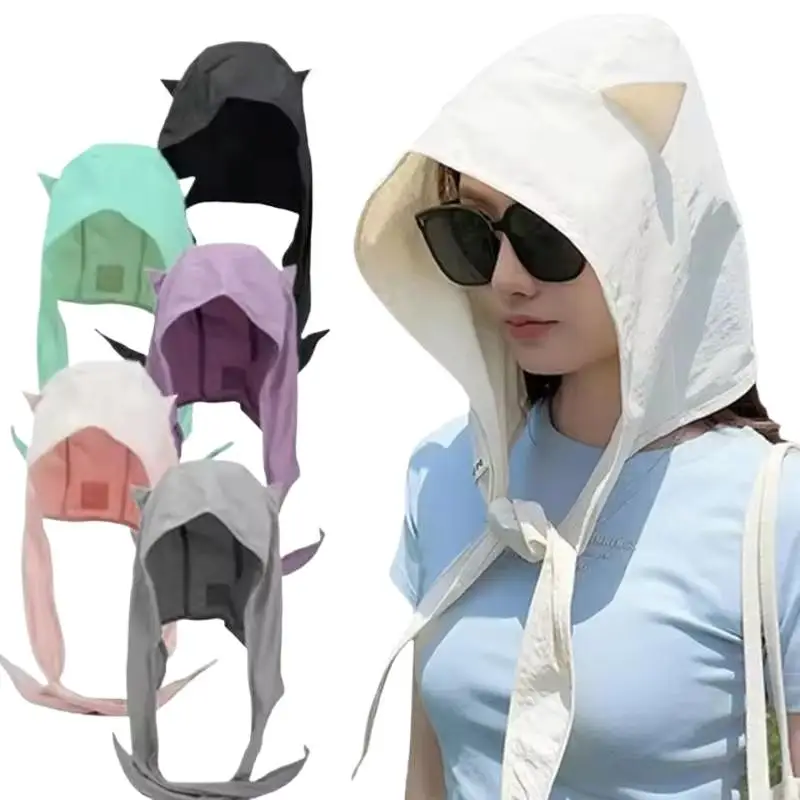 2026 Fashion Summer Fisherman Hat With Strap Trendy Qiuck Dry Cute Ear Design Sunshade Caps For Summer Beach Fishing Hiking
