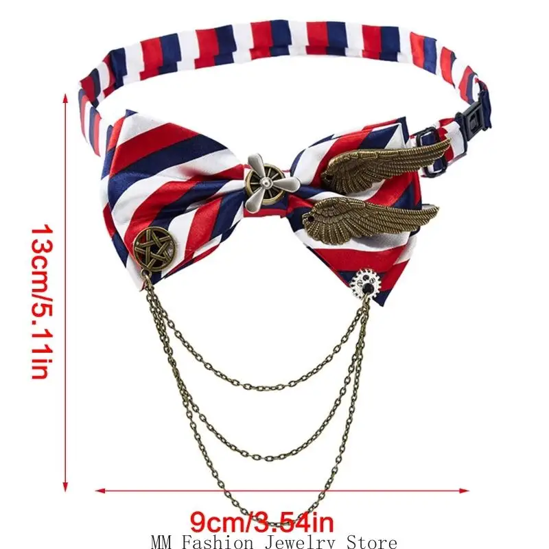 D0UB スチームパンクネクタイギア装飾フリンジチェーンボウタイ快適な調節可能なネックウェアユニセックスアクセサリー仮装パーティー用