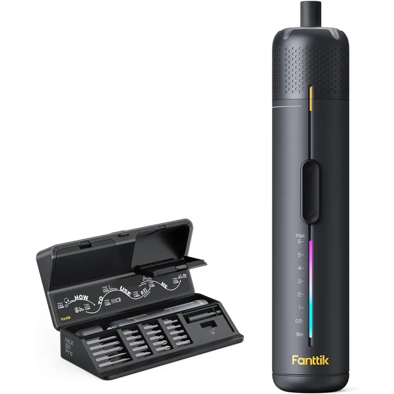 

S2 Pro 3.7V Electric Screwdriver, Cordless Screwdriver Set, 7 Torque Settings, 0.5 to 6N.m, 20 Magnetic Bits, 1/4''Hex S