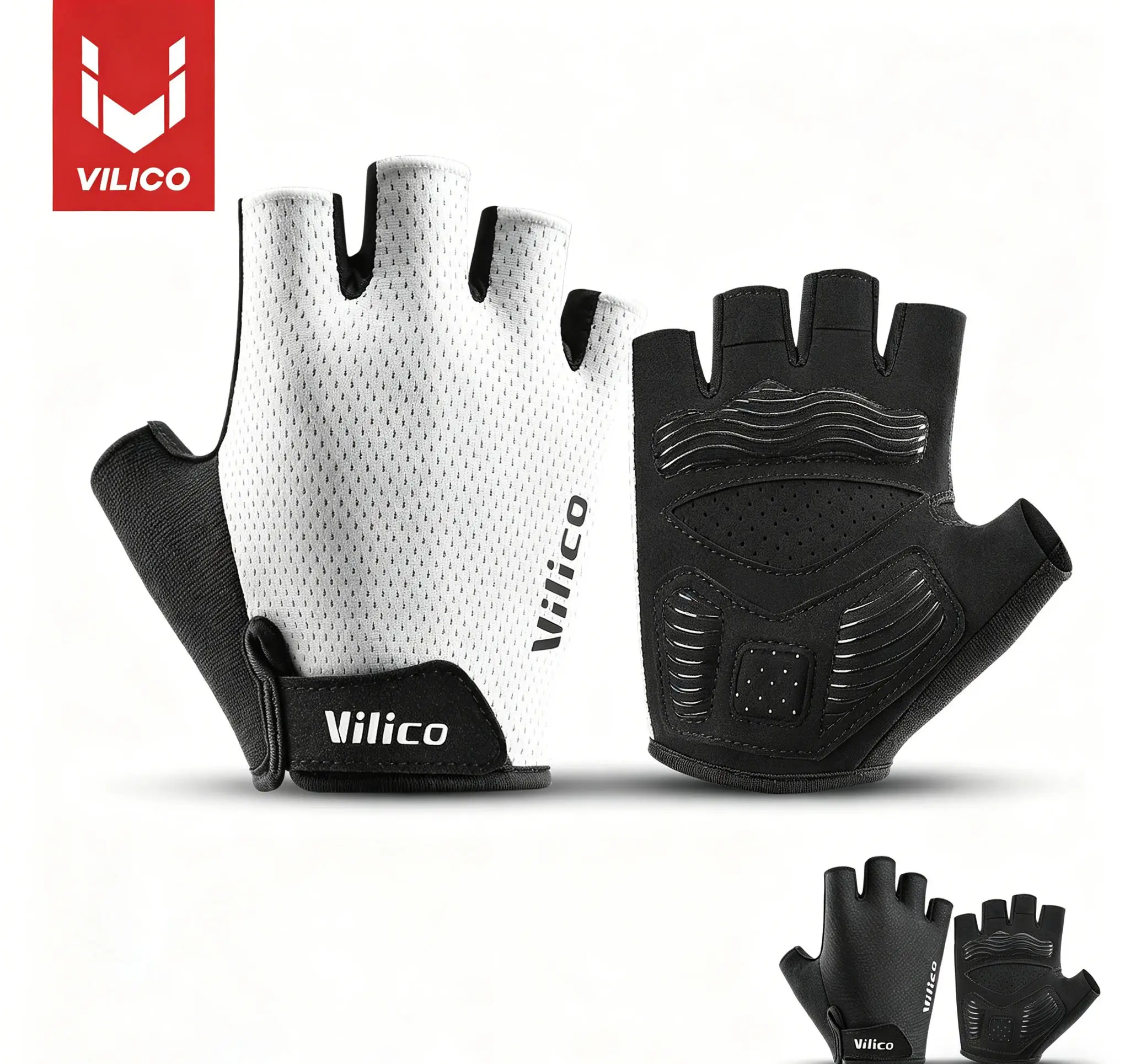 VILICO Atmungsaktive Halbfinger-Fahrradhandschuhe, rutschfeste, stoßdämpfende Fahrradhandschuhe für Männer und Frauen, MTB, Rennrad, Workout, Gym, Sp