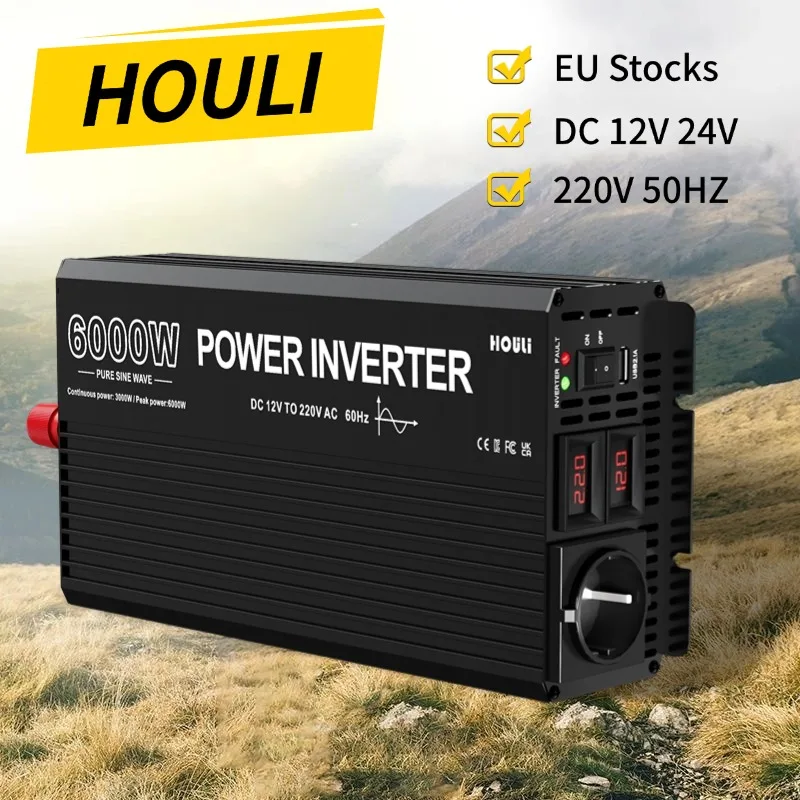 HOULI inverter 12v 220v european plug dc to ac converter 6000W 5000W 4000W power inverters convertidor de corriente