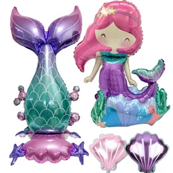 3D Mermaid Tail Balloon Little Foil Balloon with Base Under the Sea Party Decoration Gilr Birthday Baby Shower Supplies