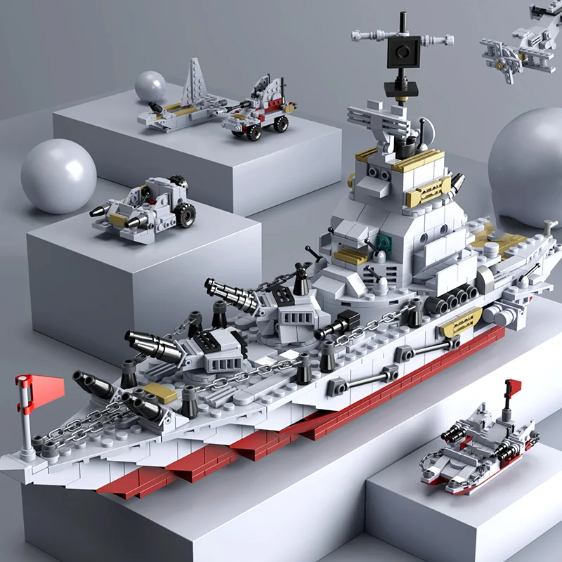 980PCS Military 8 IN 1 Army Ocean Cruiser Warship Building Blocks Aircraft Weapon Ship Bricks City Toys for Children