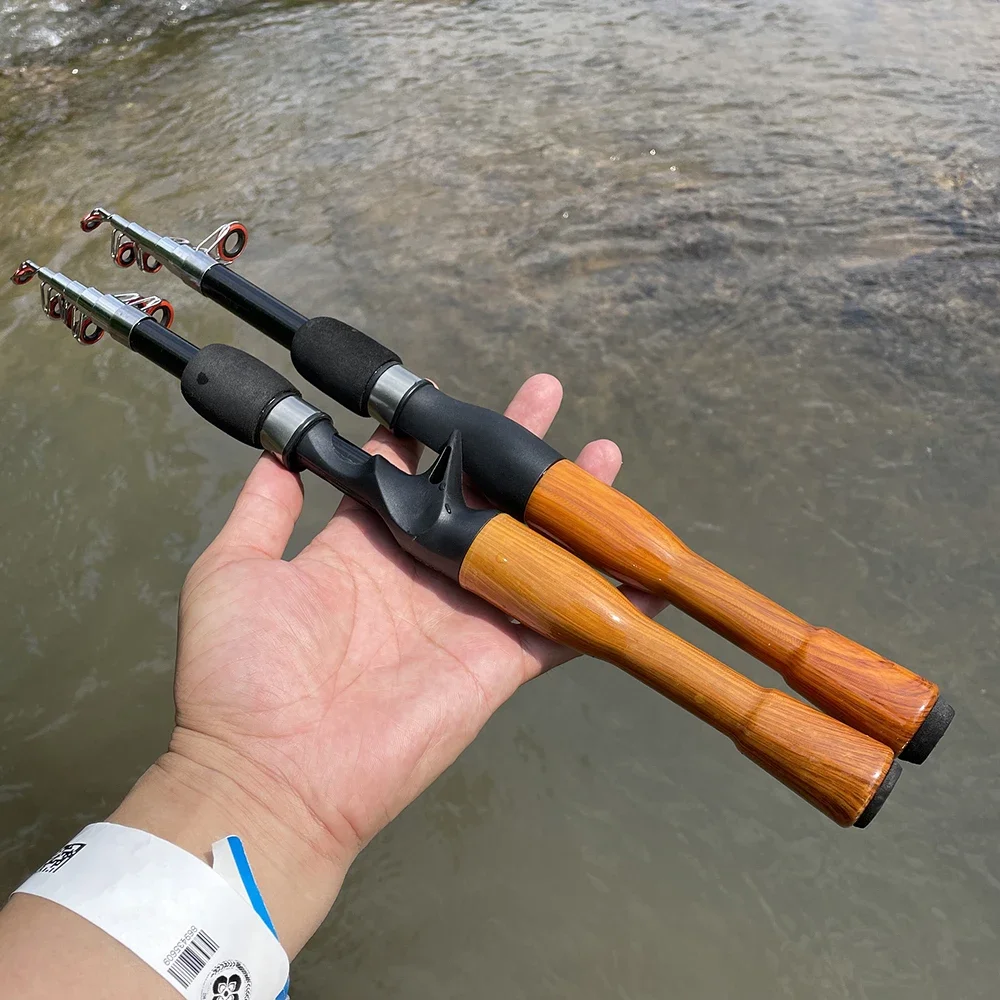 Telescopic Lure Rod Carbon Fiber Spinning/casting Fishing Pole 1.3m-1.8m Ultra Short Portable Travel Fishing Rods Wooden Handle