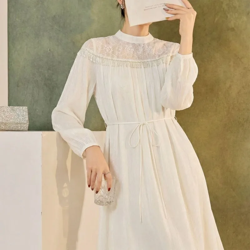 

Light Luxury Women Sweet Long Sleeve Dress Spring Fashion Lace Long Dress High