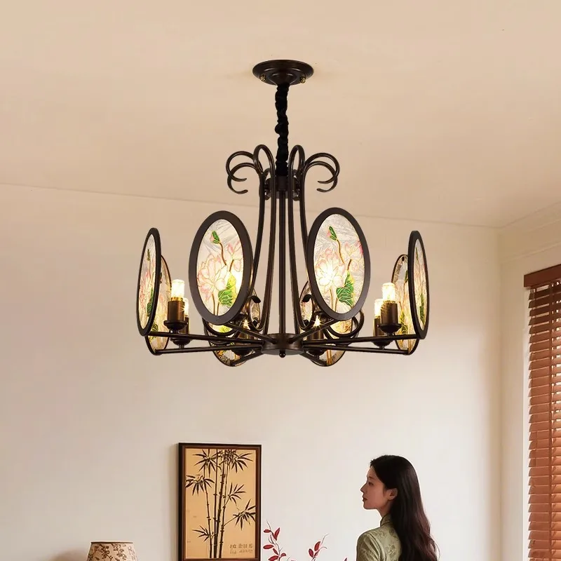 

Medieval Song Dynasty aesthetic living room chandelier retro bedroom enamel color dining room light 2025 new