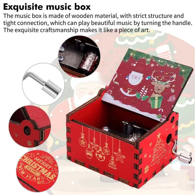 Christmas Hand Crank Music Box With Merry Christmas music Creative Vintage Wooden Christmas Gift For Homes Dorms Living Rooms