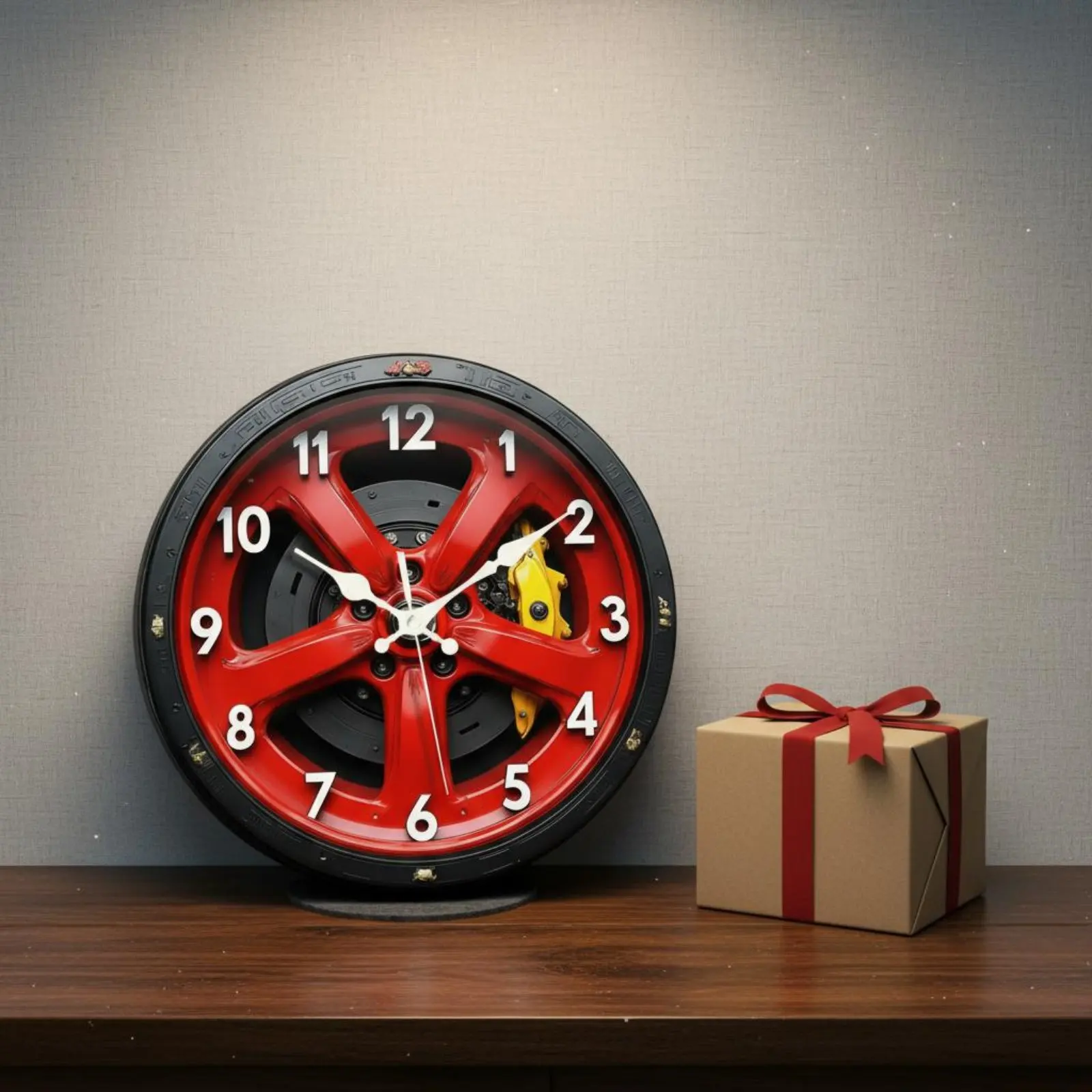 Relógio de Parede com Design de Disco de Freio e Roda de Carro, Movimento Silencioso, Design de Corrida, Sem Tique-Taque, Decoração para Casa, Efeito Tridimensional