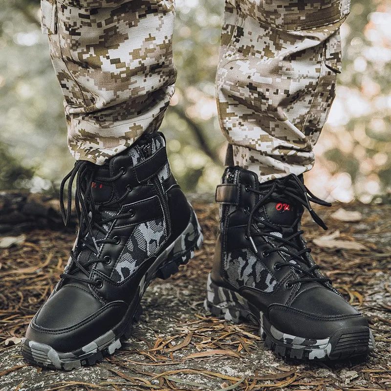 Men work shoes men army field training combat tactical boots high top waterproof outdoor mountaineering hiking boots 39-46