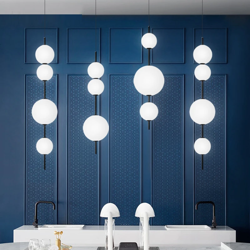 

Italian style high quality LED lights white glass chandeliers coffee bar bedrooms kitchens balls hanging lighting fixtures