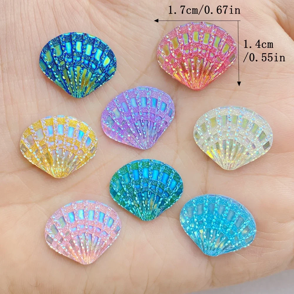 50pcs 14x17mm AB Resin Shiny Shell Flatback Flower Rhinestone Gems Scrapbook Home Figurine Decor Applique Crafts DIY