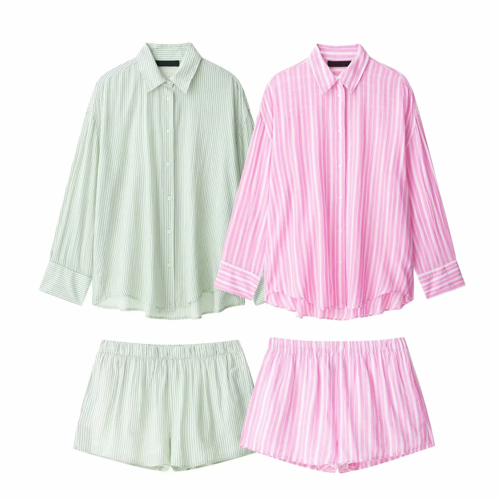 

Green Striped Shirt Women Fashion Casual Oversized Blouse 2025 New Summer Single Breasted Turndown Colla Long Sleeve Tops Lady