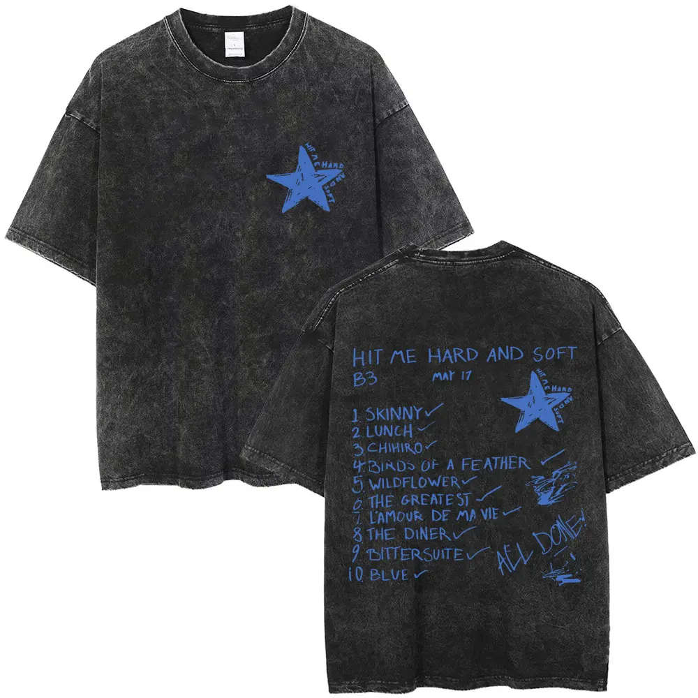 

Hit Me Hard and Soft Tour 2025 Washed T Shirt Men Women Fashion Hip Hop Pop Short Sleeve T-shirts Casual Cotton Vintage T-shirt