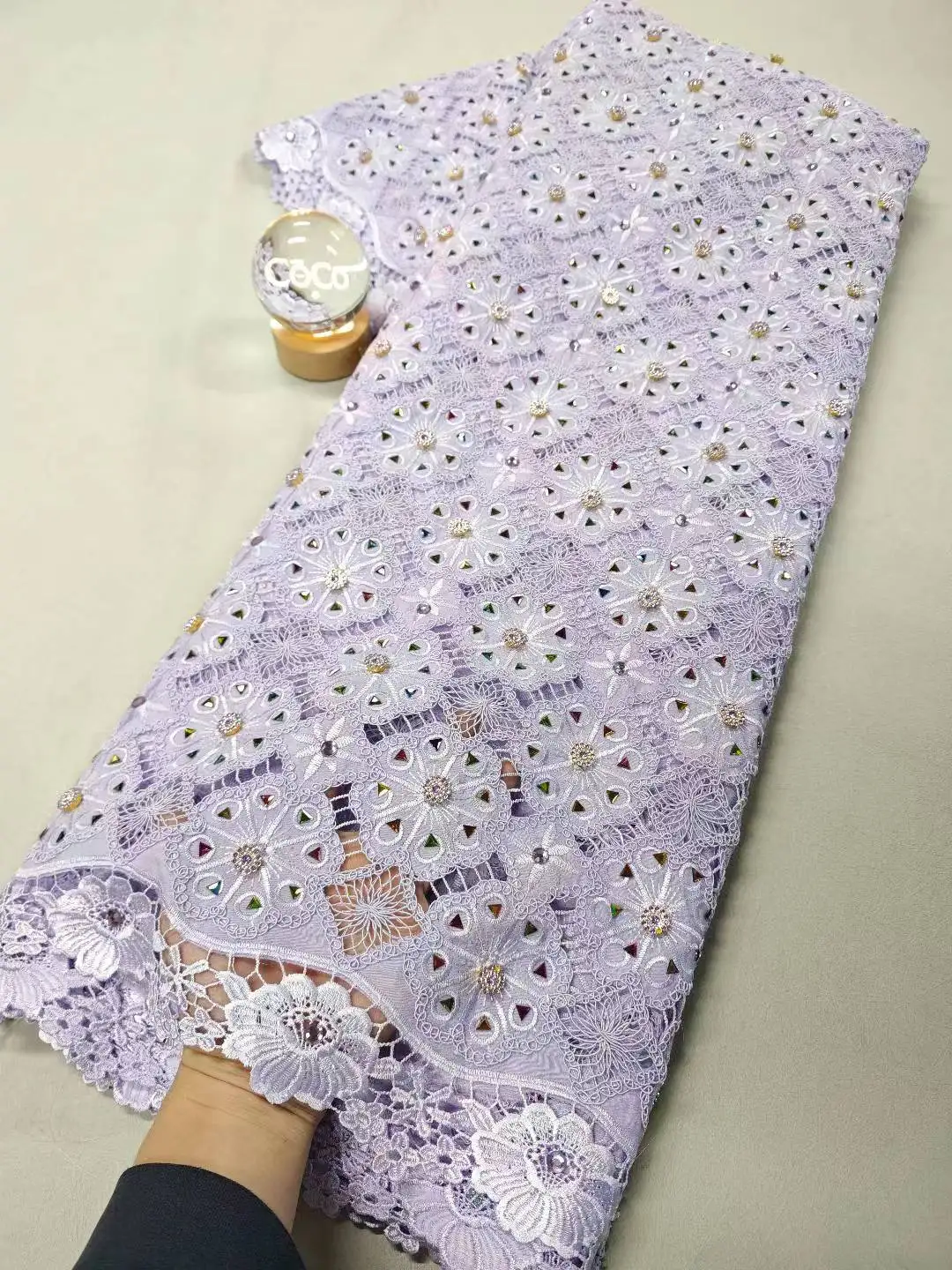 

African & Nigerian Lace Fabric Per Meter,5 Yards White Cotton Tulle Fabrics With Rhinestone, Suitable For Wedding Dresses Design