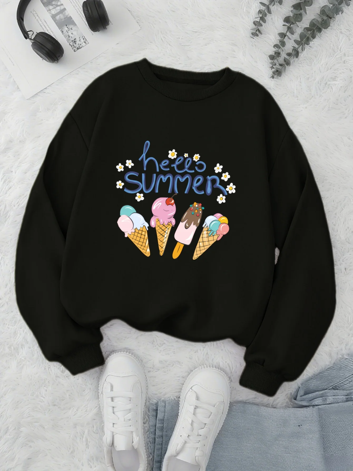 

Ice Cream Graphic Printing Autumn and Winter Pure Cotton Men's and Women's Sweatshirts Outdoor Sports Leisure Fashion Trend