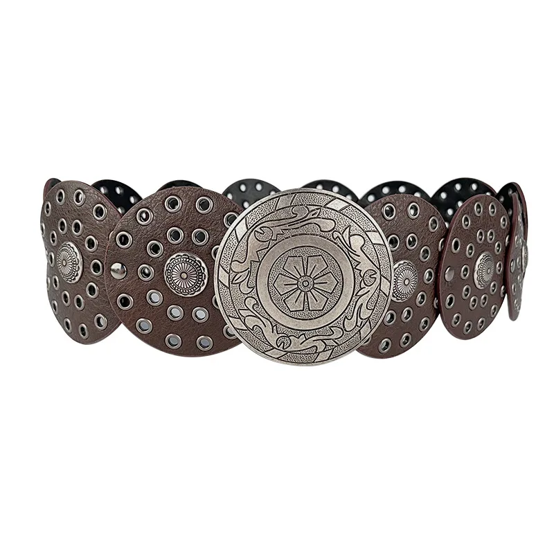 Rivet Hole Wide Cow  Leather Waistbands Women Luxury Personalized Circular Link Waist Belts Cowhide Corsets Brand Ceinture Homme