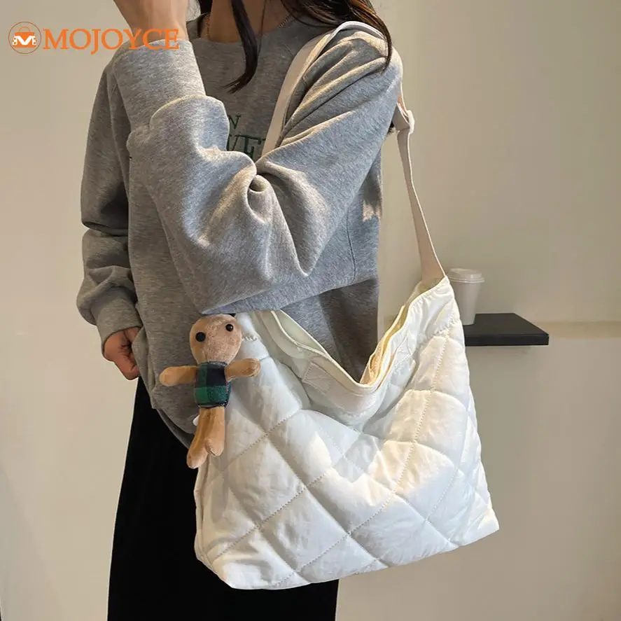 Winter Quilted Women's Satchel Korean Down Padded Pendant Tote Ladies Puffy Bag Solid Shoulder Bags Large Capacity Crossbody Bag