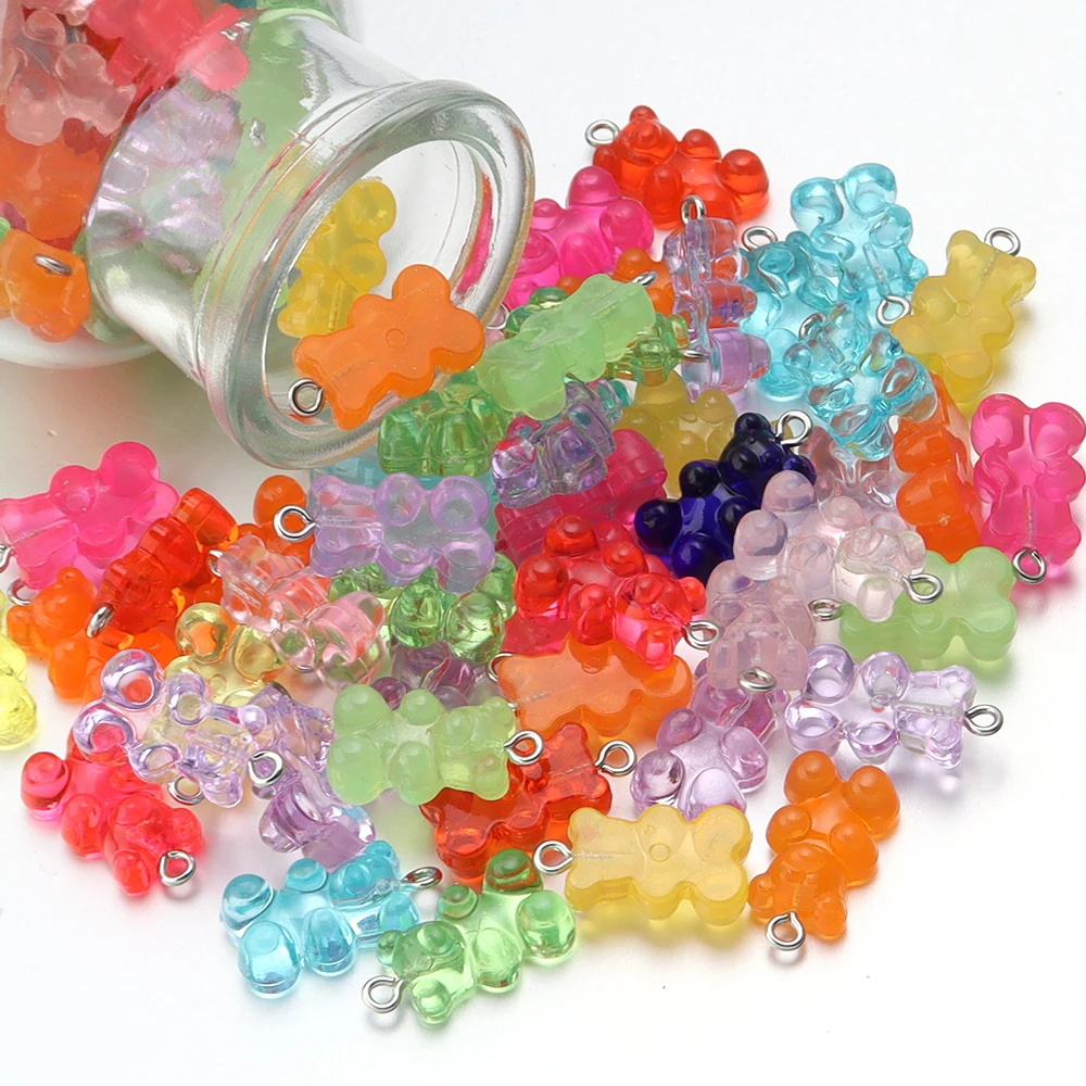 10pcs 22x12mm Acrylic transparent bear pendant  Color Bear Spacer Beads pendant for Jewelry Making DIY Bracelet Necklace