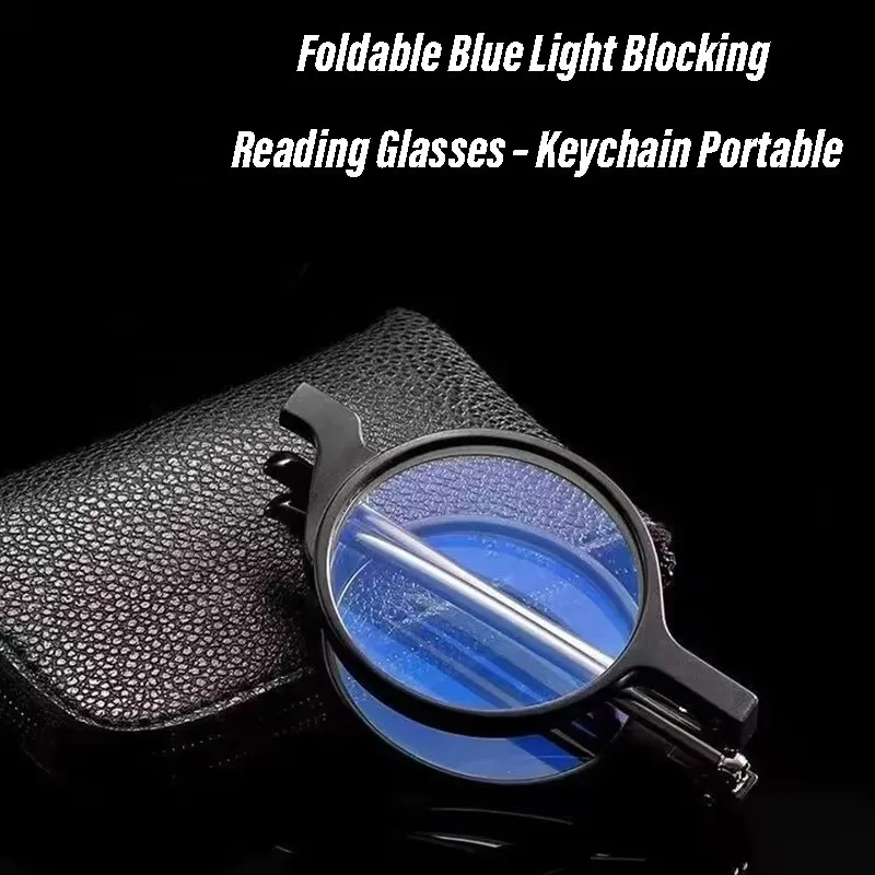 2026 Round Frame Anti-Blue Light Portable Folding Reading Glasses men women 1.0 1.5 2.5  Glasses Storage Pack With Keychain