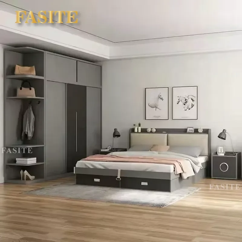 For Queen Size Bedroom Furniture Set Modern MDF Wood Master Suite Design European Style Grand Hotel Home Organization Storage