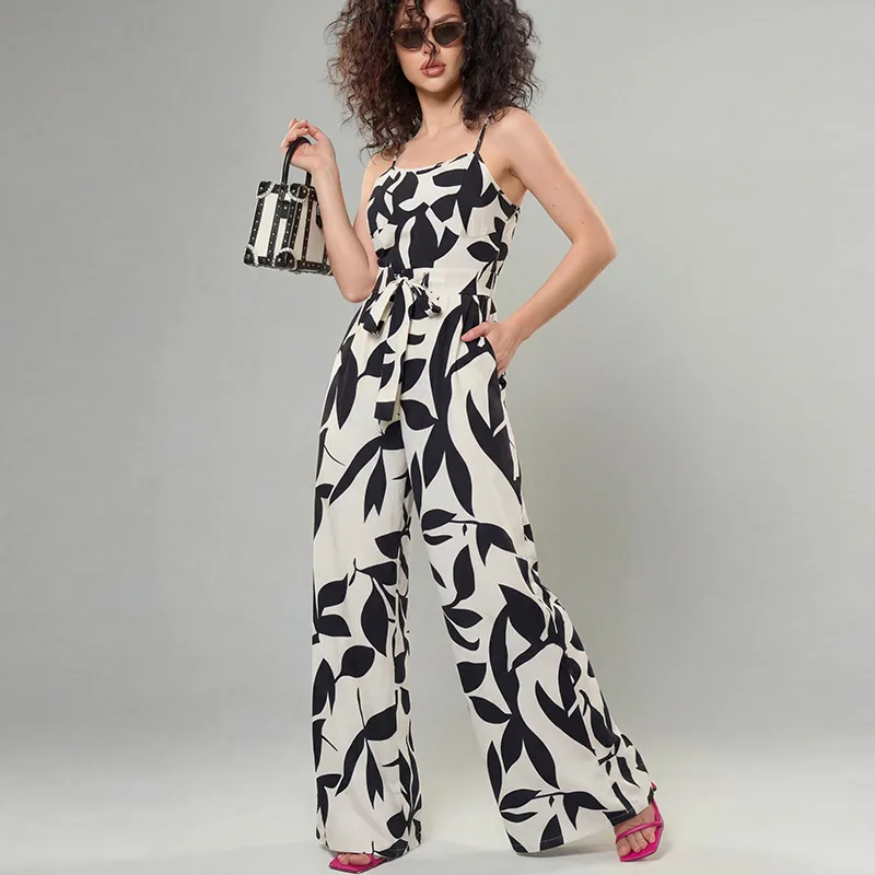 

Zebra Stripe Strapallsuit Sexy Women's Long Pants Low Waist Commute Style Polyester Fiber Chinese Production 2026 Spring Coll...