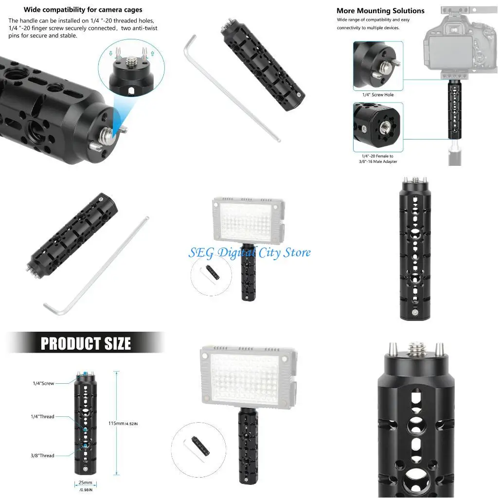 

U75B Aluminum Alloy Camera Handle Providing Multiple Attachment Positions for 1/4" and 3/8" Screws With Positioning Pin