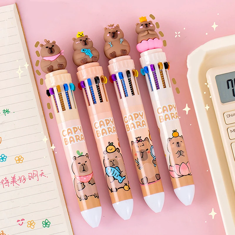 Capybara-Stylo à bille en silicone avec encre gel colorée, stylos Kawaii, fournitures scolaires et de bureau, papeterie, 10 couleurs, 0.5mm