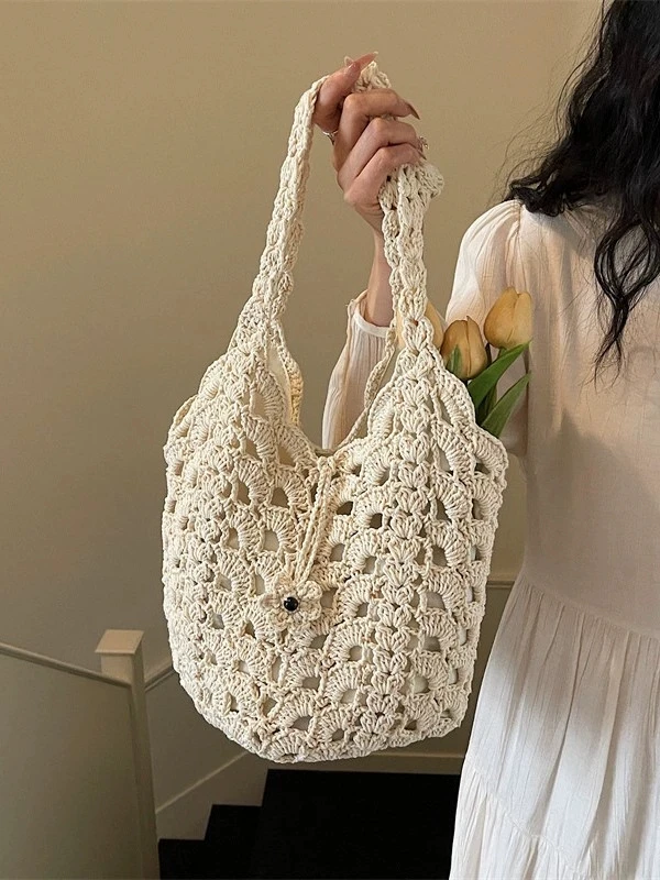 

2026 New Hollow-out Straw Woven Bag, Fashionable Shoulder Bag/Handbag, Beach Vacation Bag, Relaxed Style, Textured Underarm Bag