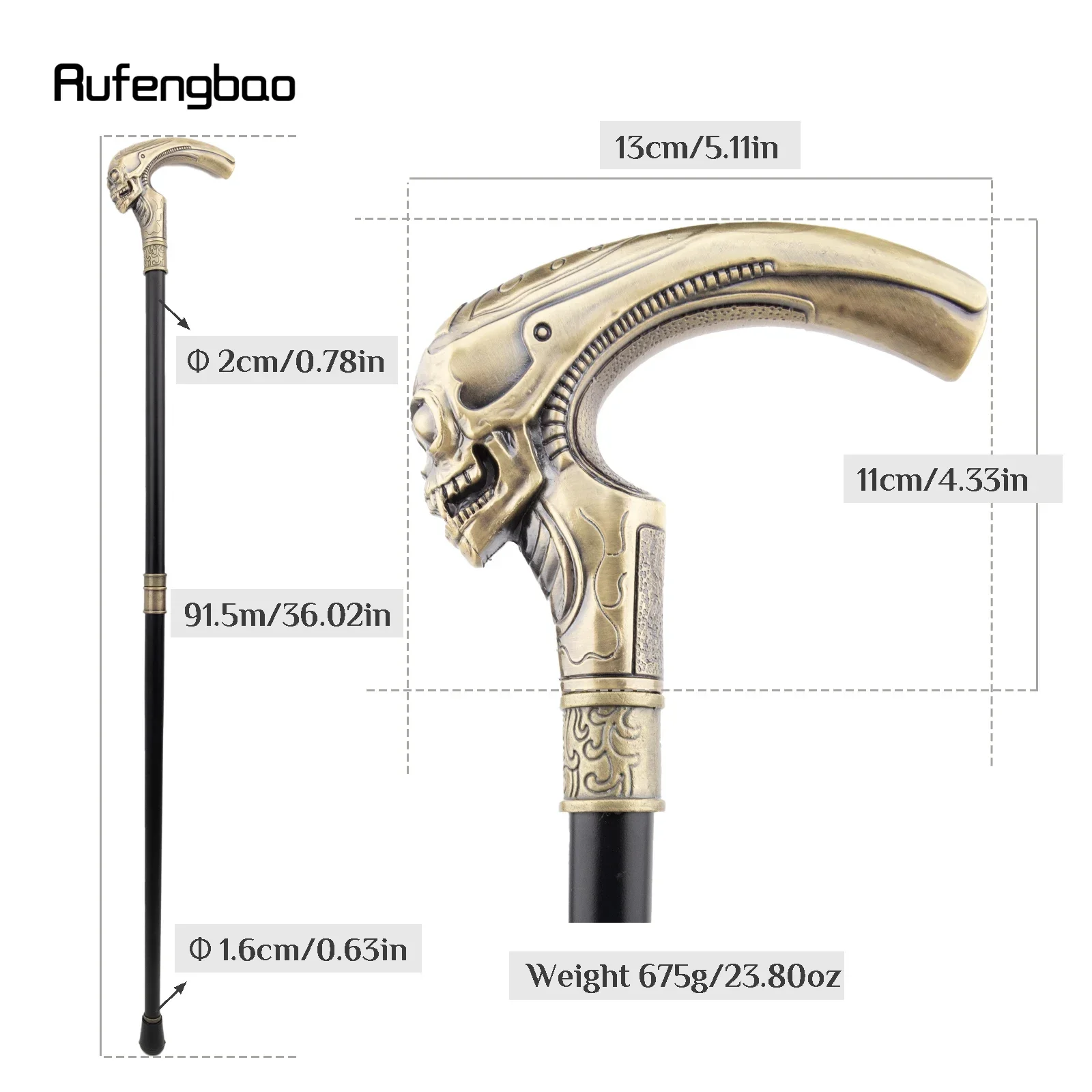 Copper Long Head Skull Fashion Walking Stick Decorative Cospaly Vintage Party Fashionable Cane Halloween Crosier 92cm view 2