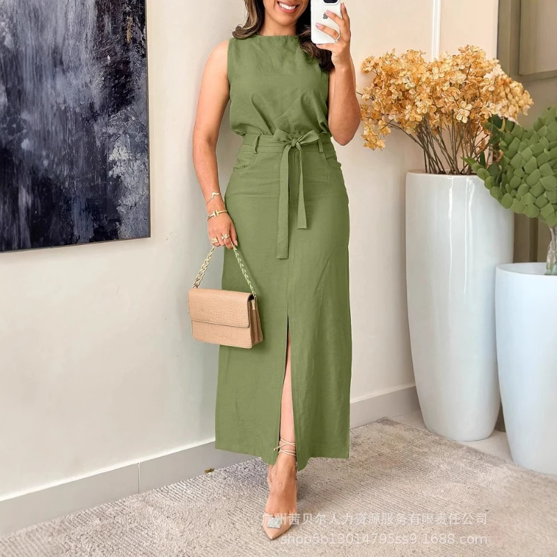 

Two Piece Sets Women Skirt Set Matching Sets Sleeveless Tops Long Skirts A Line High Waist Y2k Streetwear Elegant Dress Sets