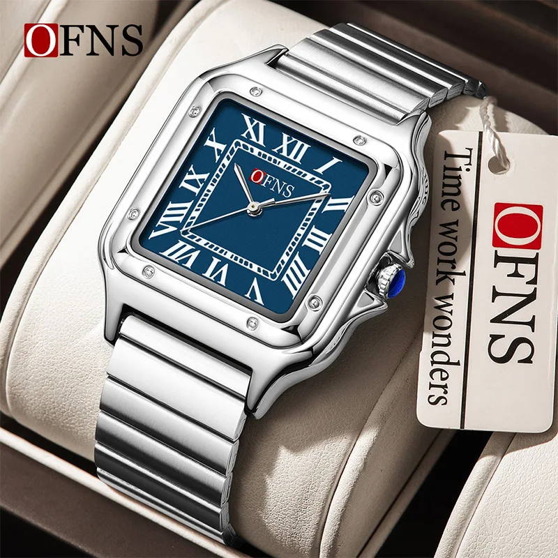 OFNS2025 New Simple Fashion Couple Watch Square Roman Scale Waterproof Retro High end Business Quartz Watch for Men and Women