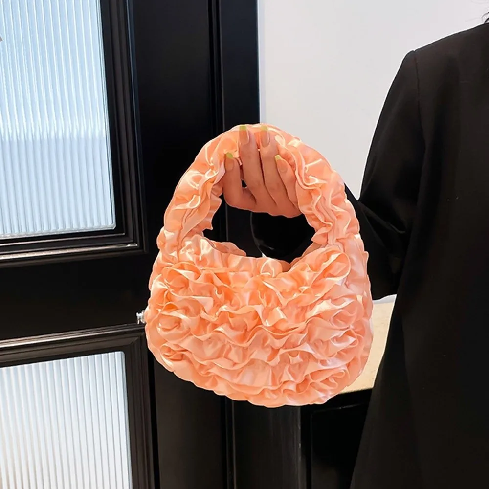 أزياء حلوة الحلو بتلات الورد حقيبة يد أنيقة لينة ضوء الدانتيل مطوي حقيبة أعلى مقبض Ruched سحابة الزهور حمل الحقائب التسوق