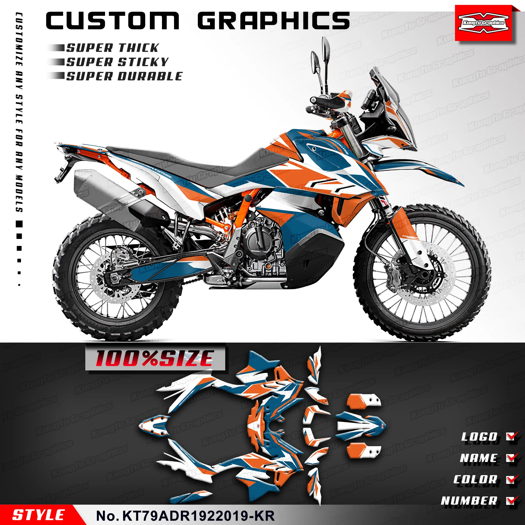 

KUNGFU GRAPHICS Custom Stickers Vinyl Wrap Kit for KTM 790 890 Adventure R 2019 2020 2021 2022, Style No.KT79ADR1922019-KR