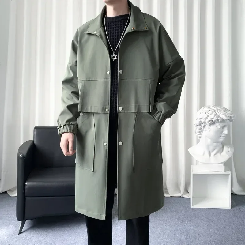 Autumntop New Men's Working Jacket Medium-length Windbreaker Lapel  Fashion Outdoor Military Green Overcoat