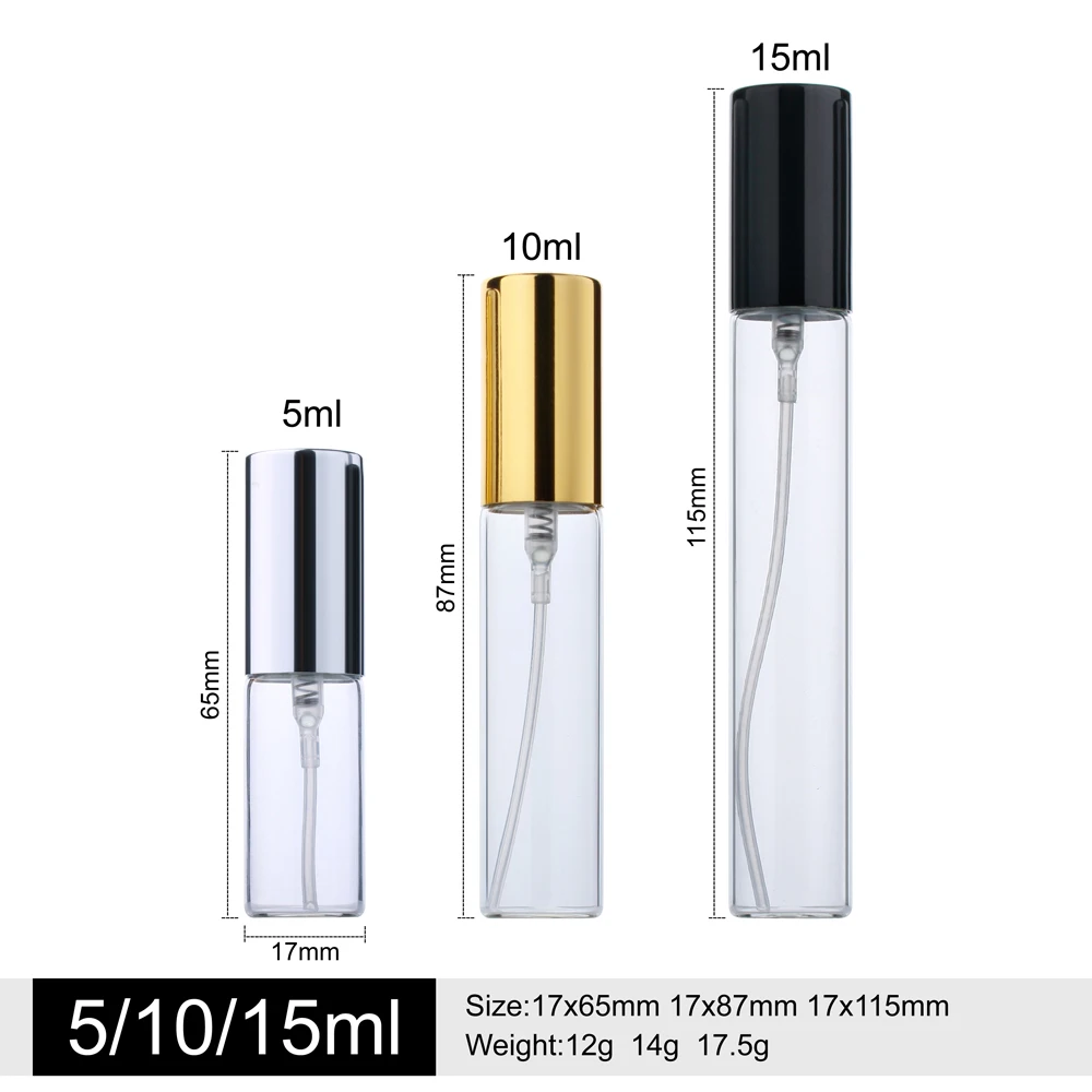 5ml 10ml 15ml Parfum Portable Refillable Spray Bottle Sample Perfume Bottle Atomizer Silver Metal Pump Cosmetic Case Travel