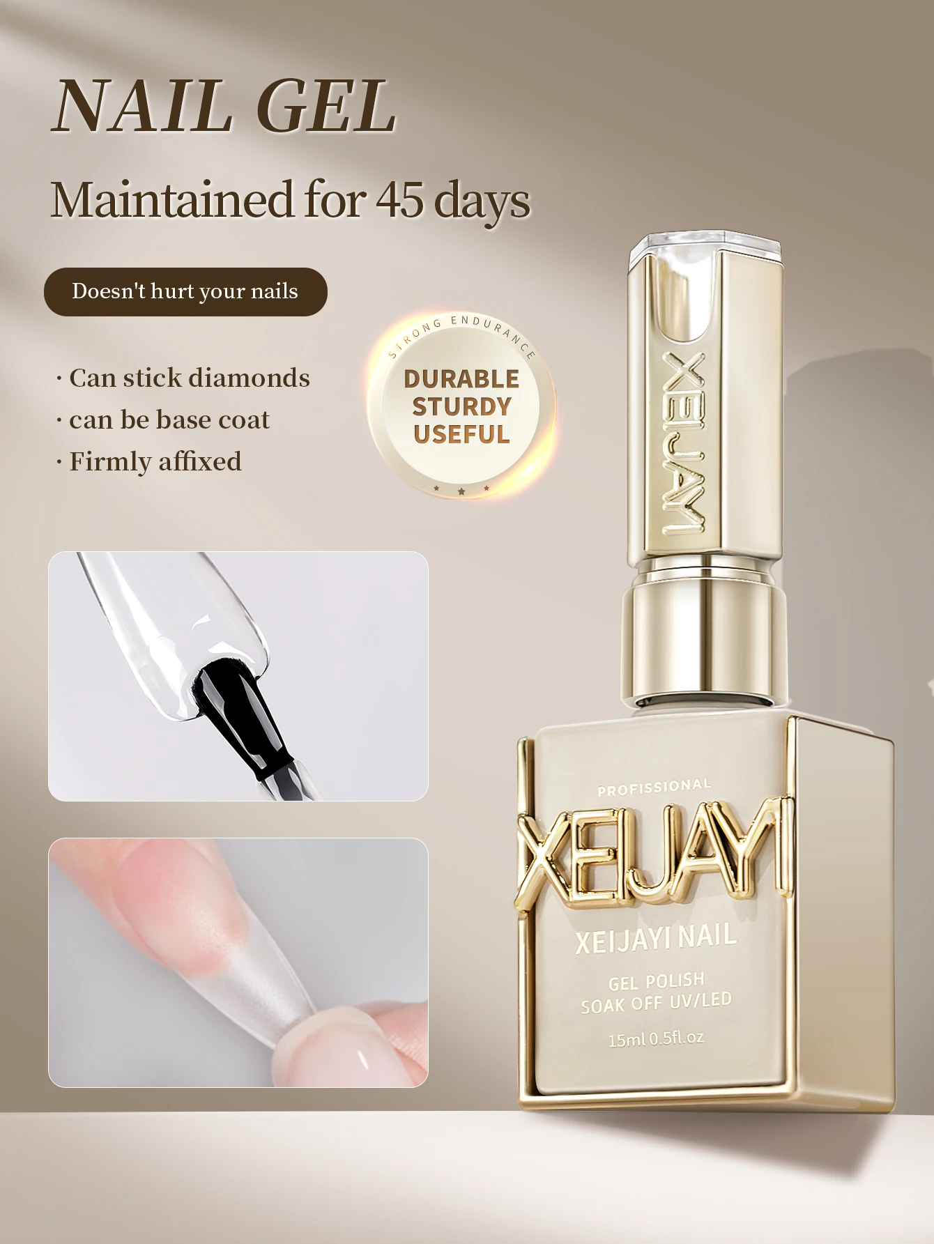 XEIJAYI 1Pc 15ml Nail Plate Gel Nail Polish UV LED Soak Off Top Gel Glossy Sealer Shiny Varnish Suitable for Women's Nail Gel