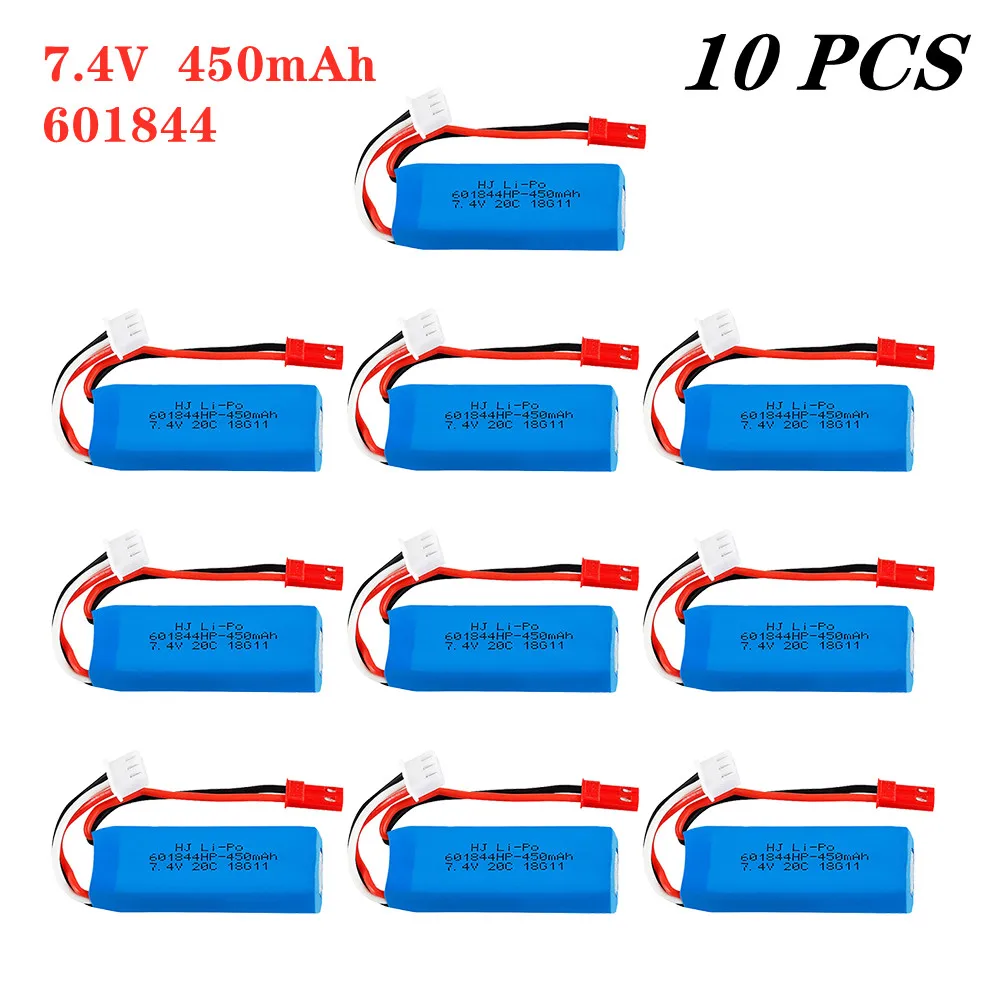 

10pcs/Lot 7.4V 450mAh 20C Lipo Battery With 2S Balance Charger For WLtoys K969 K989 K999 P929 P939 RC Car 7.4V 601844 Battery