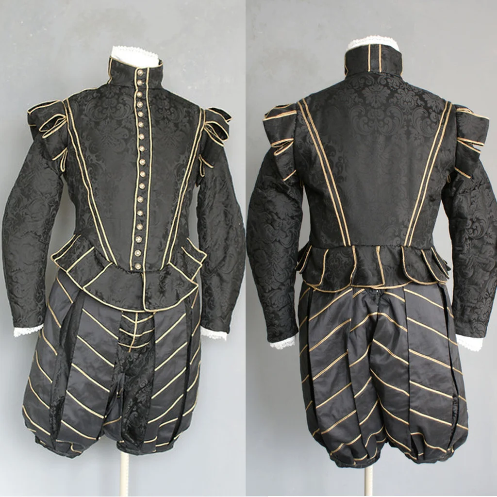 

Men's Medieval Tudor Elizabethan Renaissance Cosplay Costume Outfits Adult Men's Tudor Knight King Prince Costume Black Clothing