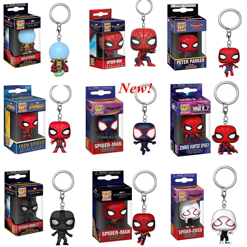 Funko Pocket Keychain SPIDER MAN Marvel Spider-gwen Zomie Hunter Spidey POP Action Figure Model Toys Children Birthday Gift