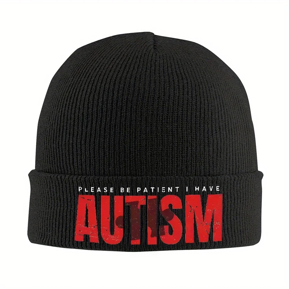 1pc Please Be Patient I Have Autism Bonnet Hats autism awareness Beanie Hats Graphic Knit Hat Winter Funny Female Kpop Elastic C