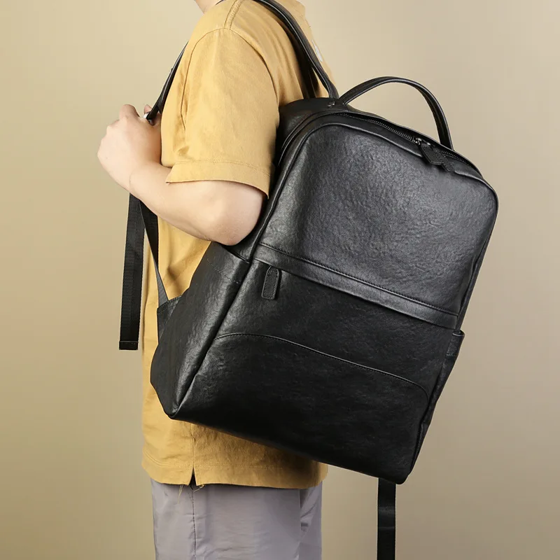 

Simple casual high-quality genuine leather men's backpack outdoor travel handmade soft cow leather women's laptop schoolbags