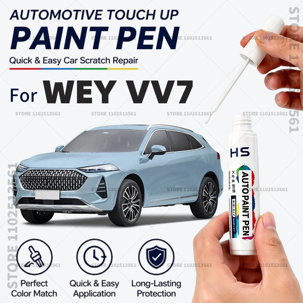 

For 2017-2021 WEY VV7 Car Paint Repair Pen Restores Original Factory Paint Finish Grey 104 Blue 7Y Silver 107 Black 8M White 106