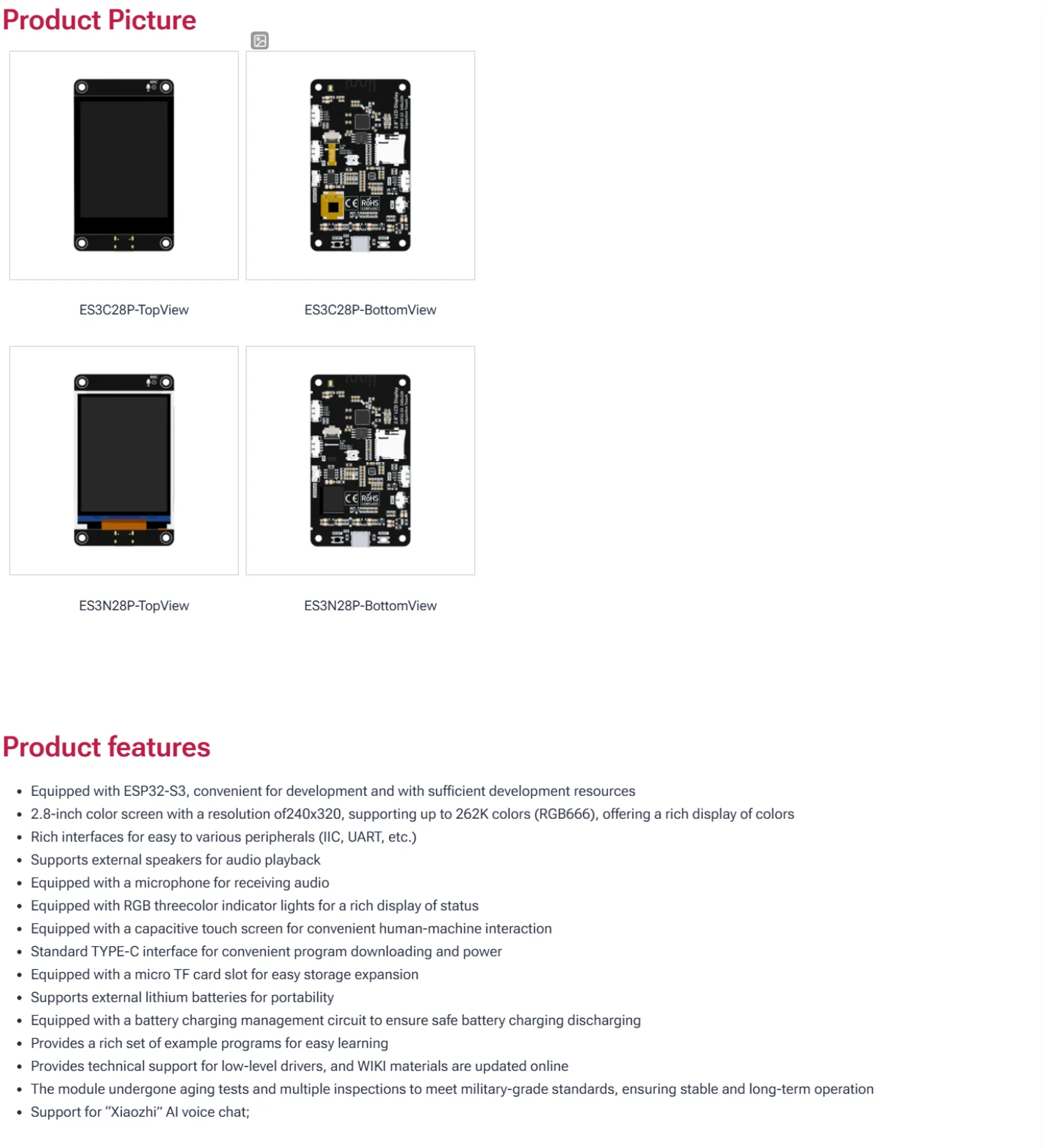 2,8-Zoll ESP32 S3 Entwicklungsboard WiFi Bluetooth Intelligentes Display TFT-Modul Touchscreen Unterstützt Xiaozh – Detail 2