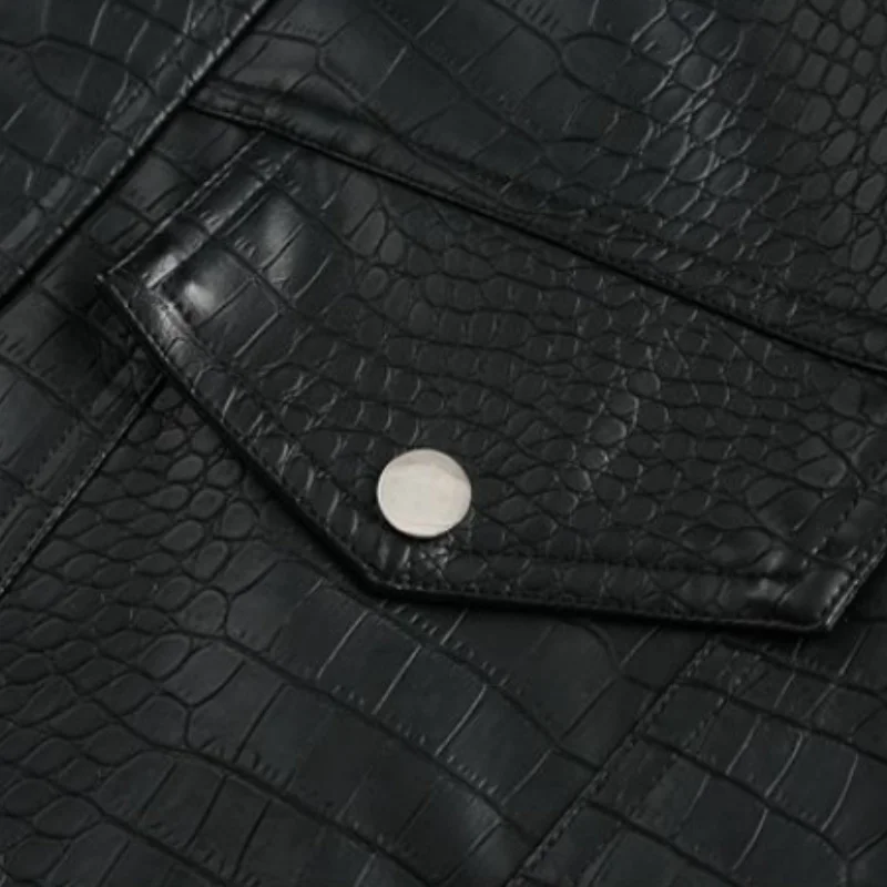 PU Leather Crocodile Pattern Jacket for Men Women 2023 Spring Autumn Casual Sweet Cool Coat High Street Niche Motorcycle