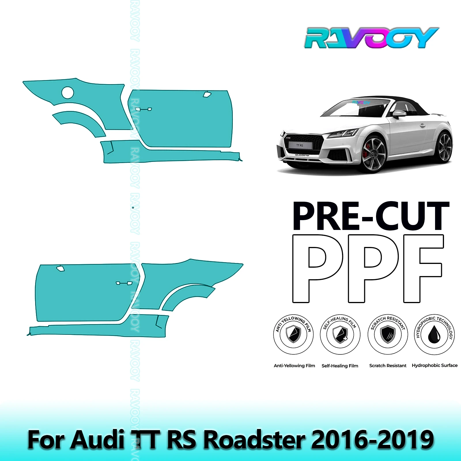 

For Audi TT RS Roadster 2016-2019 8.5mil Clear Matte Pre-Cut PPF Door & A/B Pillar Kit TPU Paint Protection Film Set