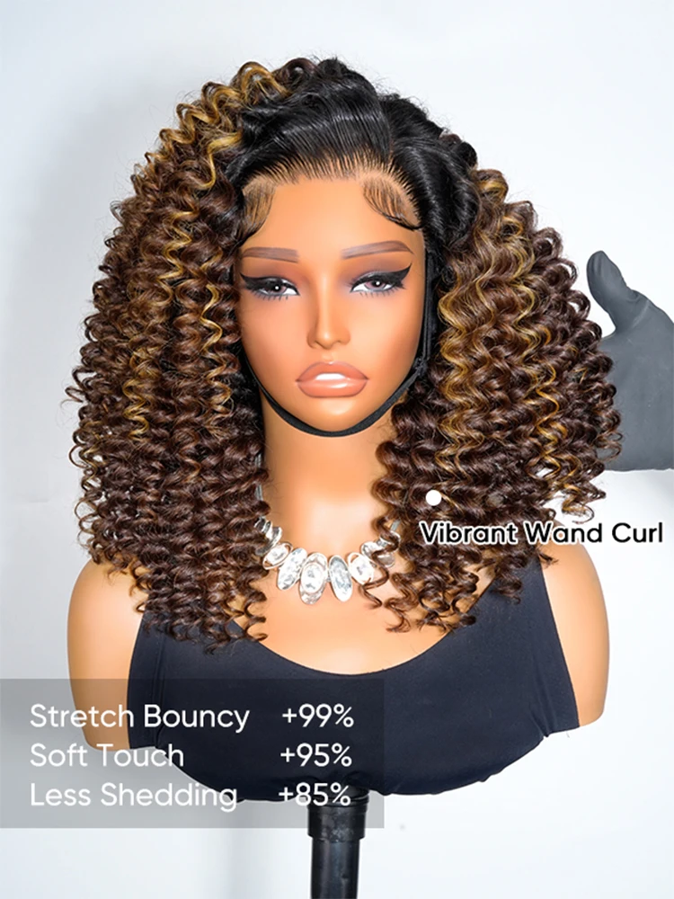 Alipearl Hair Ready To Go Wand Curl Brown Ombre Hair With Highlights 7x5 Pre-Cut Lace Wigs 180% Density
